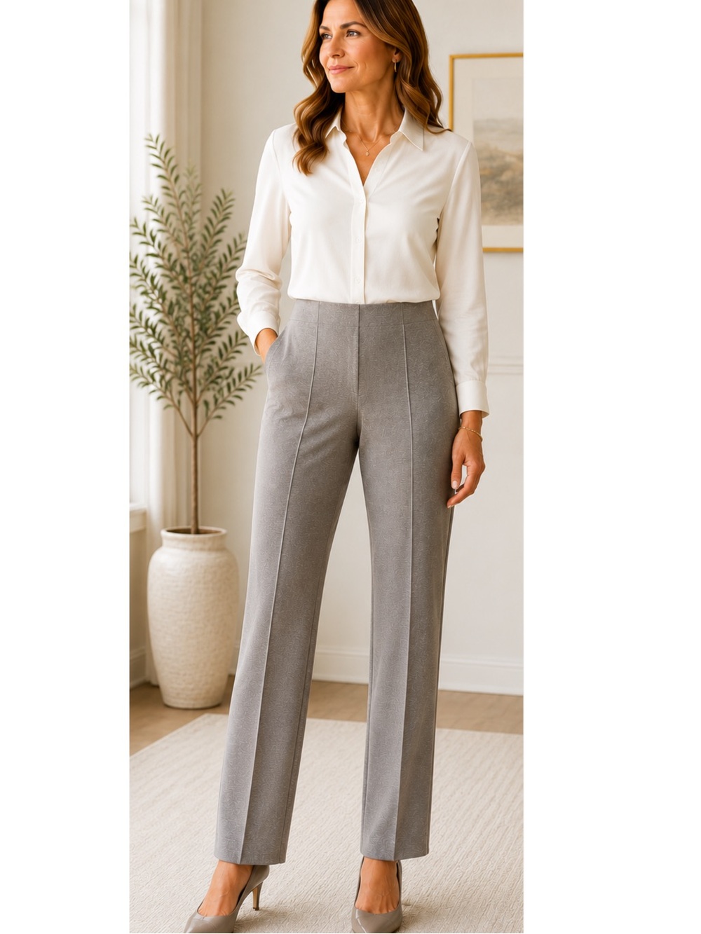 Chico’s Taupe Side Zip Straight Leg Stretch Knit Dress Pants Size 1.5 Large Tall